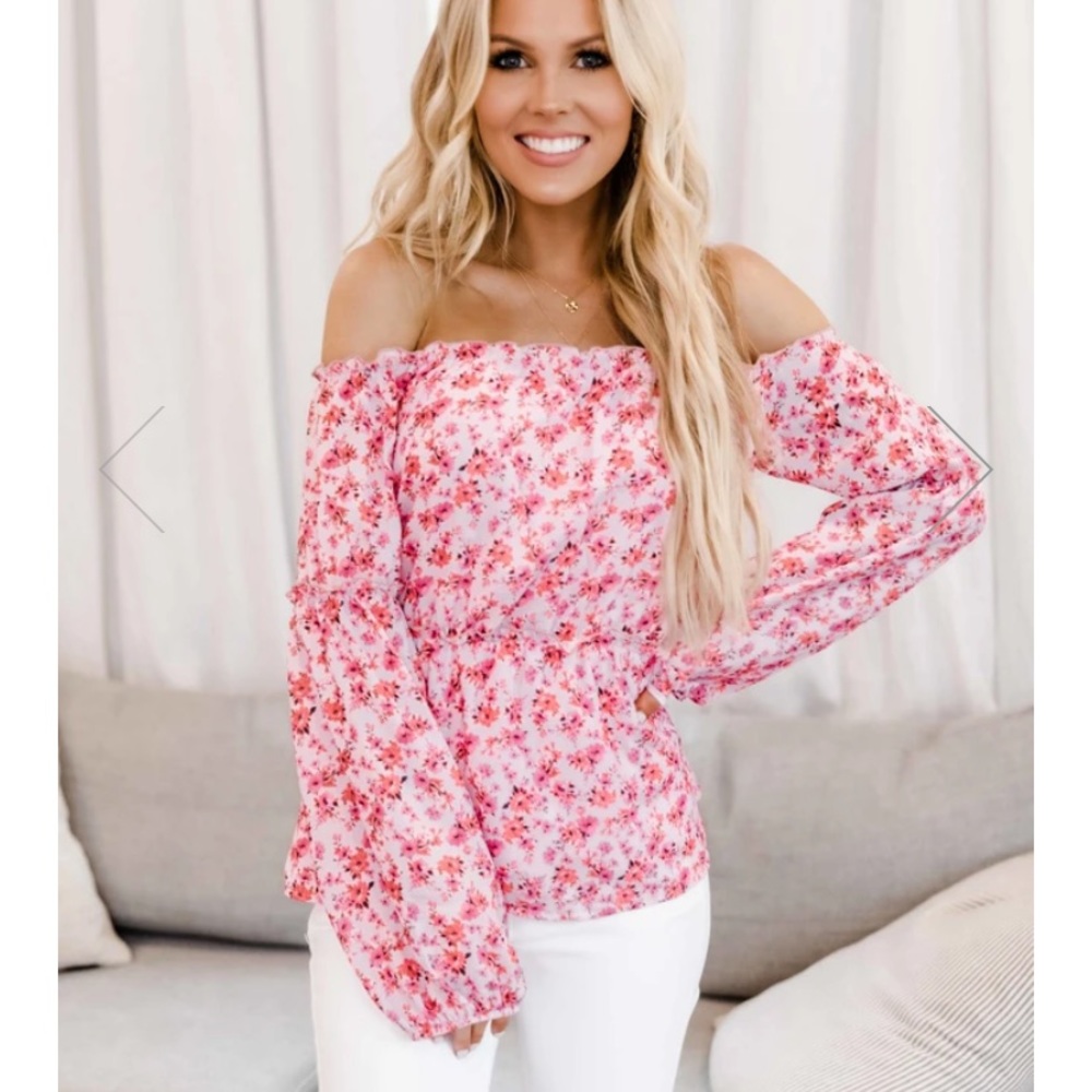 Pink Lily Respect Your Heart Pink Floral Blouse M
